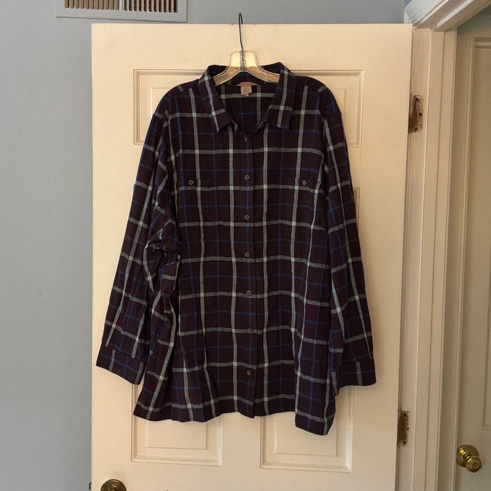 Duluth Trading Co Free Swingin Flannel Shirt Purple Plaid 4X Workwear Fall